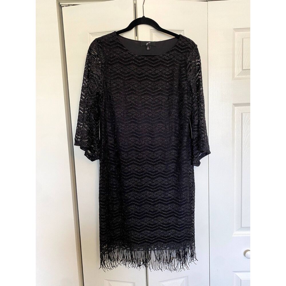 GNU NWT Black Sparkle Fringe Crochet Shift Dress, Size Medium, MSRP $60